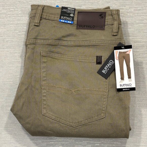 Buffalo David Bitton Simon-X Jeans Mens 36 x 32 Brown Denim Slim Fit Straight - Picture 1 of 16